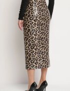 elsa.m by may Fustă Maro Leopard Creion cu Talie Înaltă Decorată cu Șliț Tamirelia