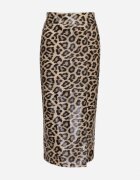 elsa.m by may Fustă Maro Leopard Creion cu Talie Înaltă Decorată cu Șliț Tamirelia