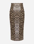 elsa.m by may Fustă Maro Leopard Creion cu Talie Înaltă Decorată cu Șliț Tamirelia