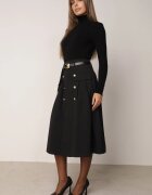 elsa.m by may Fustă midi cu clape decorative și nasturi cu curea cu cataramă Olearia Neagră