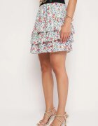 elsa.m by may Fustă Mini Alb-Roz Cloche cu Imprimeu Floral cu Închidere Decorativă și Volane Humaria