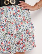 elsa.m by may Fustă Mini Alb-Roz Cloche cu Imprimeu Floral cu Închidere Decorativă și Volane Humaria