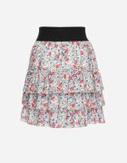 elsa.m by may Fustă Mini Alb-Roz Cloche cu Imprimeu Floral cu Închidere Decorativă și Volane Humaria