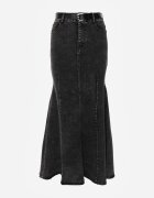 elsa.m by may Fustă Neagră din denim de bumbac cu croială sirenă cu curea Agenia