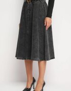 elsa.m by may Fustă neagră din denim midi cu curea Suera