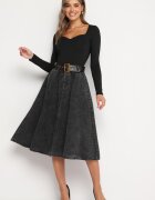 elsa.m by may Fustă neagră din denim midi cu curea Suera