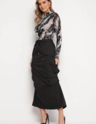 elsa.m by may Fustă Neagră Midi cu Buzunare Largi în Stil Cargo Talicia