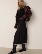 elsa.m by may Fustă Neagră Plisată Cloș cu Imitație Buzunare Curea și Elastic în Talie Evisthai