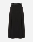 elsa.m by may Fustă Neagră Plisată Cloș cu Imitație Buzunare Curea și Elastic în Talie Evisthai