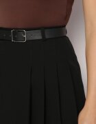 elsa.m by may Fustă Neagră Trapezoidală Midi cu Pliuri și Curea din Imitație de Piele Lorenk