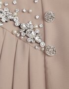elsa.m by may Fustă-Pantaloni scurți Bej cu Fermoar Ascuns Decorată cu Circonii Perle și Nasturi Nelile