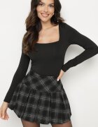 elsa.m by may Fustă-Pantaloni scurți Cloș Negre din Vâscoză Decorată cu carouri Temilitha