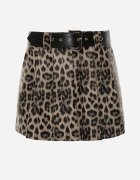 elsa.m by may Fustă-șort maro cu imprimeu leopard din imitație de piele cu talie înaltă și curea Allexia