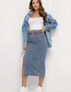 elsa.m by may Fustă tip creion albastră din denim cu curea cu cataramă Fernilla