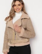 elsa.m by may Geacă Bej Biker din Imitație de Piele întoarsă și Blană artificială Ves