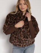 elsa.m by may Geacă de blană leopard cu croi trapezoidal cu mâneci 3/4 Tadeira
