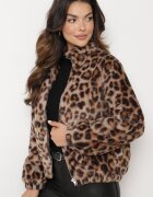 elsa.m by may Geacă Maro de blană cu manșete elastice și guler ridicat cu imprimeu leopard Viazelle