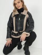 elsa.m by may Geacă Neagră Biker din imitație de piele și blană artificială Venso