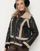 elsa.m by may Geacă Neagră Biker din imitație de piele și blană artificială Venso