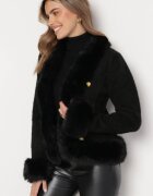 elsa.m by may Geacă Negru Viscoză Decorată Cu blană pufoasă și Cu nasturi bijuterie Radona
