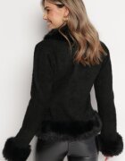 elsa.m by may Geacă Negru Viscoză Decorată Cu blană pufoasă și Cu nasturi bijuterie Radona