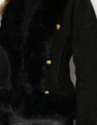 elsa.m by may Geacă Negru Viscoză Decorată Cu blană pufoasă și Cu nasturi bijuterie Radona
