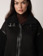 elsa.m by may Geacă pilot Neagră cu blană artificială de miel Northe