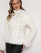 elsa.m by may Jachetă Albă din Viscoză decorată cu blană pufoasă și cu nasturi tip bijuterie Radona