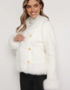 elsa.m by may Jachetă Albă din Viscoză decorată cu blană pufoasă și cu nasturi tip bijuterie Radona