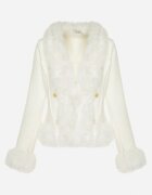 elsa.m by may Jachetă Albă din Viscoză decorată cu blană pufoasă și cu nasturi tip bijuterie Radona