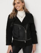 elsa.m by may Jachetă Neagră Biker din Imitație de Piele și Blană Artificială Zadesy