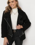 elsa.m by may Jachetă Neagră Biker din Imitație de Piele și Blană Artificială Zadesy