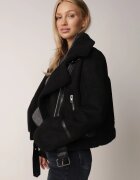 elsa.m by may Jachetă Neagră Biker din Imitație de Velur și Blană Artificială Ves