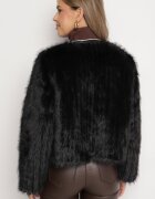 elsa.m by may Jachetă Neagră din Blană Deschisă cu Zirconii și Imitație Decorativă de Buzunare Bonizola