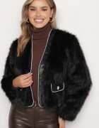 elsa.m by may Jachetă Neagră din Blană Deschisă cu Zirconii și Imitație Decorativă de Buzunare Bonizola