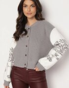 elsa.m by may Kardigan Gri din viscoză deschis cu model geometric Nelandria