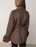 elsa.m by may Palton cu adaos de lână bumbac dungă și blăniță la mâneci Armelina Maro