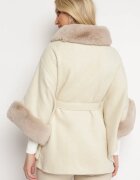 elsa.m by may Palton Poncho Bej din viscoză cu blăniță și curea în talie Simantika