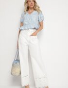 elsa.m by may Pantaloni albi din bumbac cu croială largă cu talie înaltă și curea Merraza