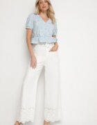 elsa.m by may Pantaloni albi din bumbac cu croială largă cu talie înaltă și curea Merraza