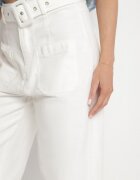 elsa.m by may Pantaloni albi din bumbac cu croială largă cu talie înaltă și curea Merraza
