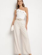 elsa.m by may Pantaloni Bej deschis cu croială de costum cu picior larg și curea cu cataramă Feviona