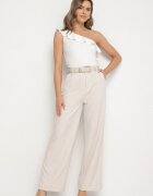 elsa.m by may Pantaloni Bej deschis cu croială de costum cu picior larg și curea cu cataramă Feviona