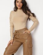 elsa.m by may Pantaloni Bejuri din Piele Ecologică cu Buzunare cu Clapete Flemixa