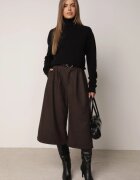 elsa.m by may Pantaloni Casual tip culotte din vâscoză și bumbac cu curea cu cataramă Bisorte Maro
