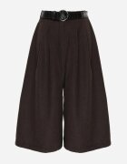 elsa.m by may Pantaloni Casual tip culotte din vâscoză și bumbac cu curea cu cataramă Bisorte Maro