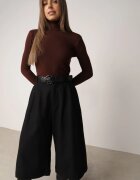 elsa.m by may Pantaloni Casual tip culotte din vâscoză și bumbac cu curea cu cataramă Bisorte Negri