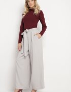 elsa.m by may Pantaloni de costum Gri Largi cu curea în talie și talie înaltă Quenelsea