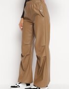 elsa.m by may Pantaloni Largi Bej din Imitație de Piele cu Elastic în Talie Lundria