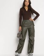 elsa.m by may Pantaloni Largi Verde închis din imitație de piele cu elastic în talie Lundria